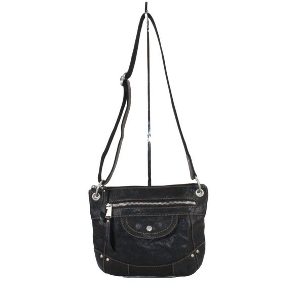 Fossil Handbags - Fossil Black Leather Zip Top Crossbody Purse Shoulder Bag